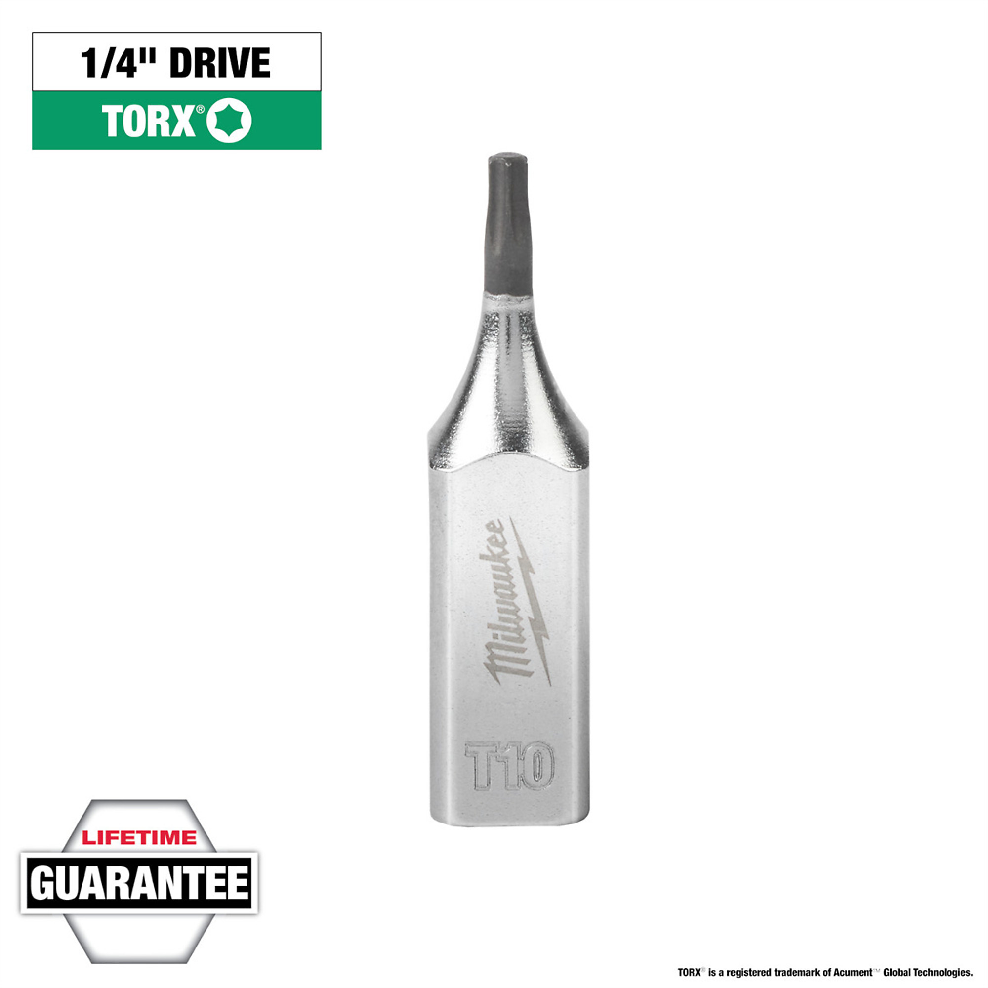 Milwaukee 1/4in. Drive T10 TORX Bit Socket — Slim Profile, Anti-Roll, Rust Resistant, Model# MLW45-34-1001